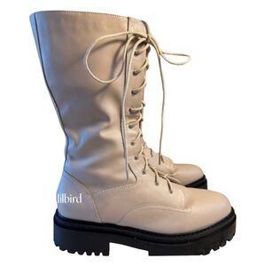 Chunky Beige zip Lace-Up Combat Boots Size 7 Women’s Platform Lug Sole 2” NWOT